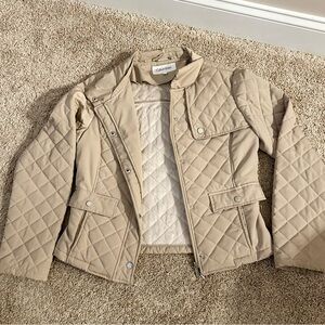 Calvin Klein Women's Beige Quilted Jacket with Cozy Lining